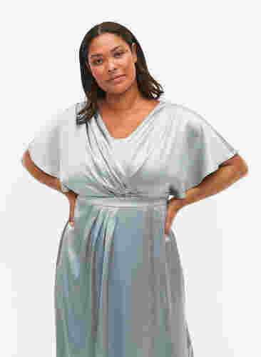 Maxi jurk met wikkel en korte mouwen, Silver Blue, Model image number 3