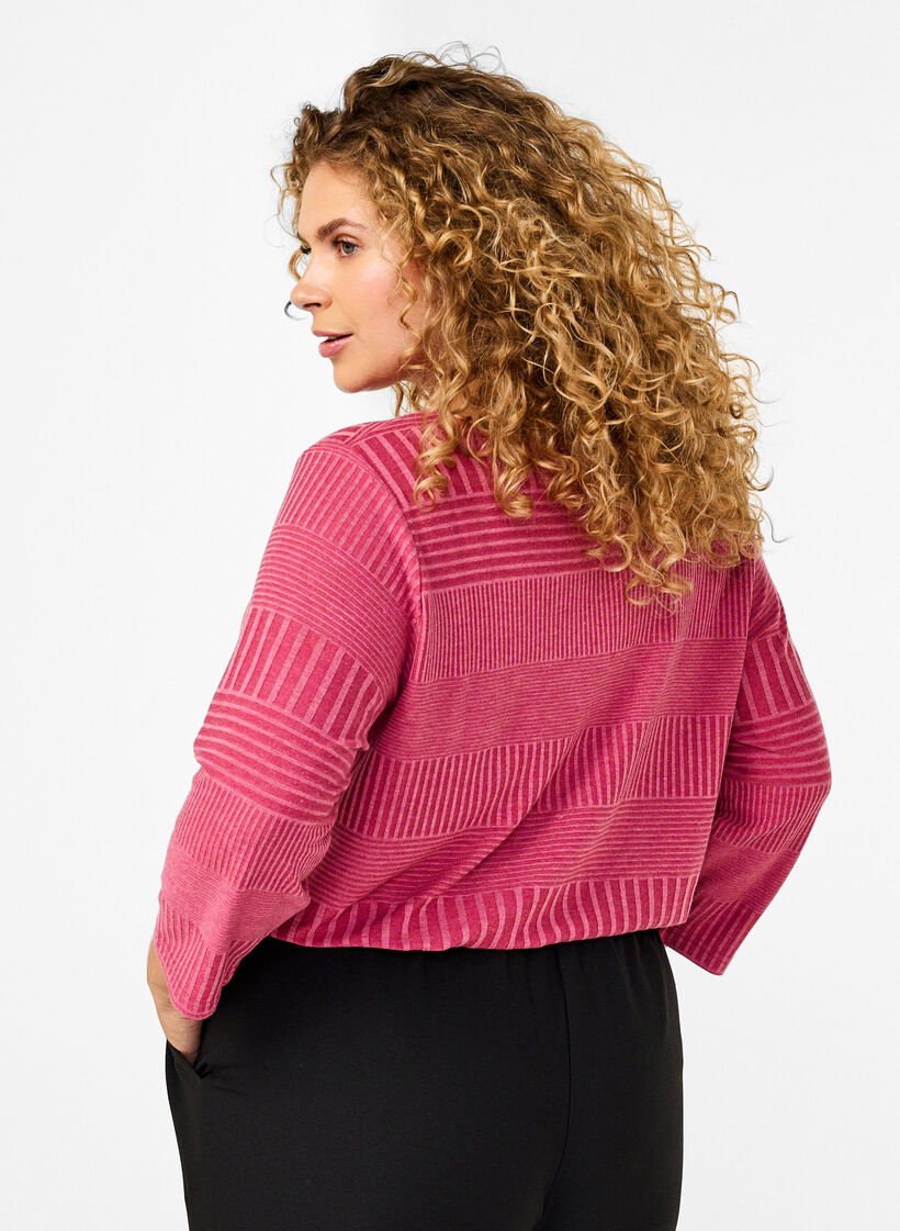 Blouse met driekwartmouwen en een gestreept patroon, Malaga Mel., Model image number 1