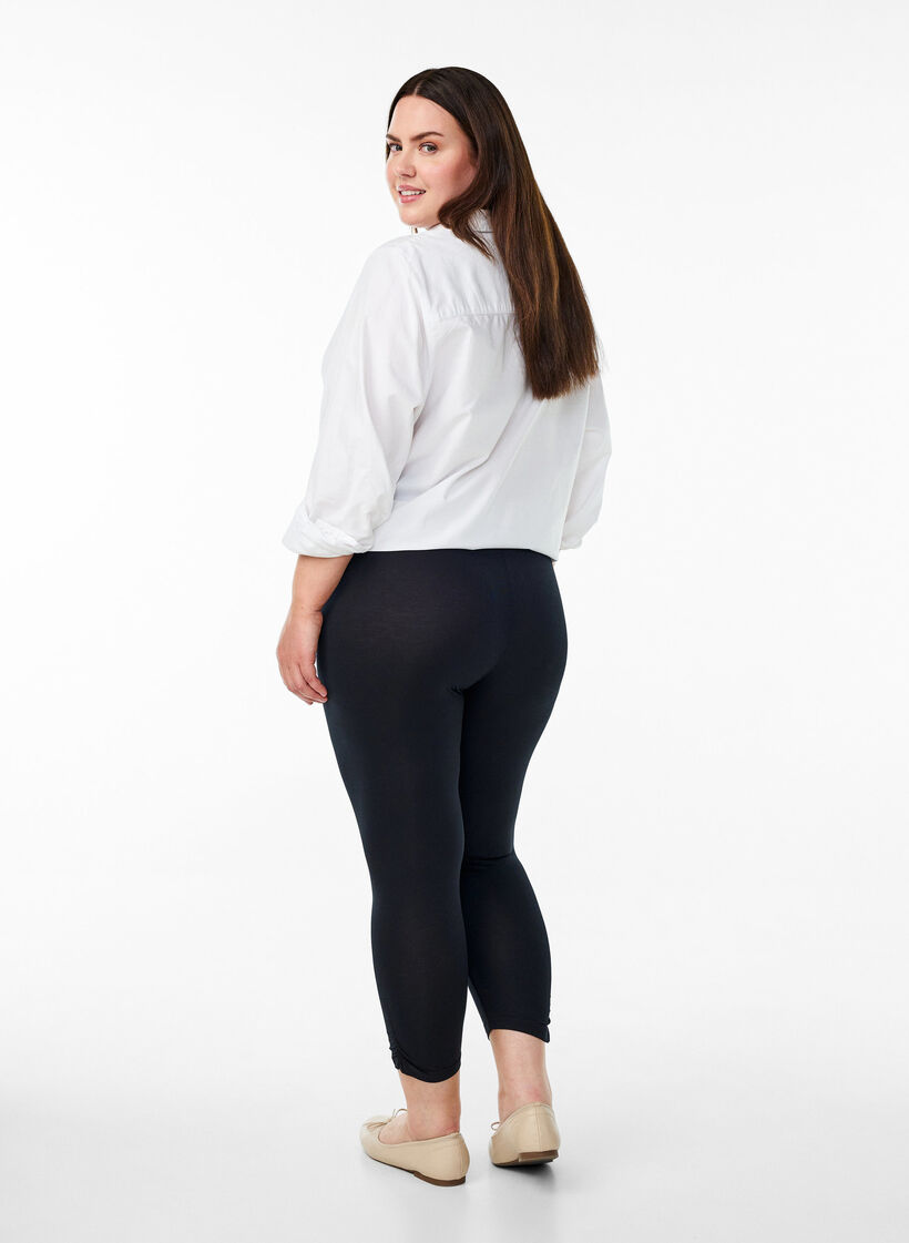 Basic 3/4 legging met ruches, Zwart, Model image number 2