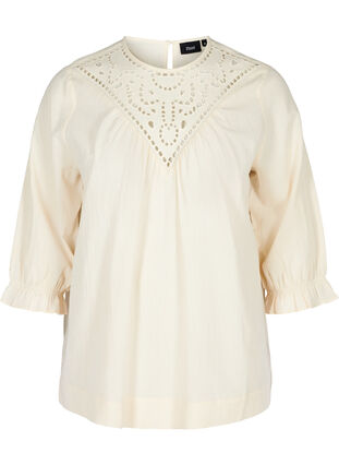 Blouse avec broderie anglaise et manches 3/4, Mother Of Pearl, Packshot image number 0