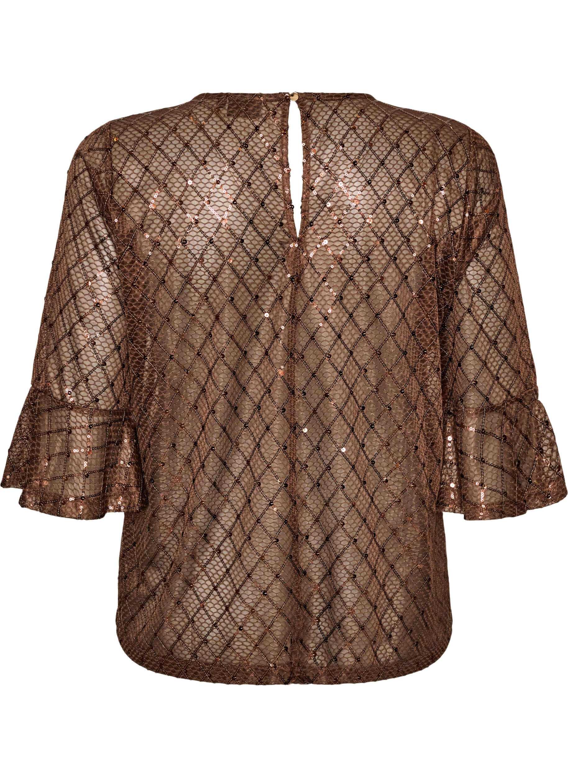 ZizziDoorschijnende blouse met pailletten en een ruitpatroon, Bruin, Packshot image number 1