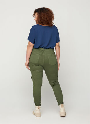 Pantalon en coton longueur cheville, Army green , Model image number 0