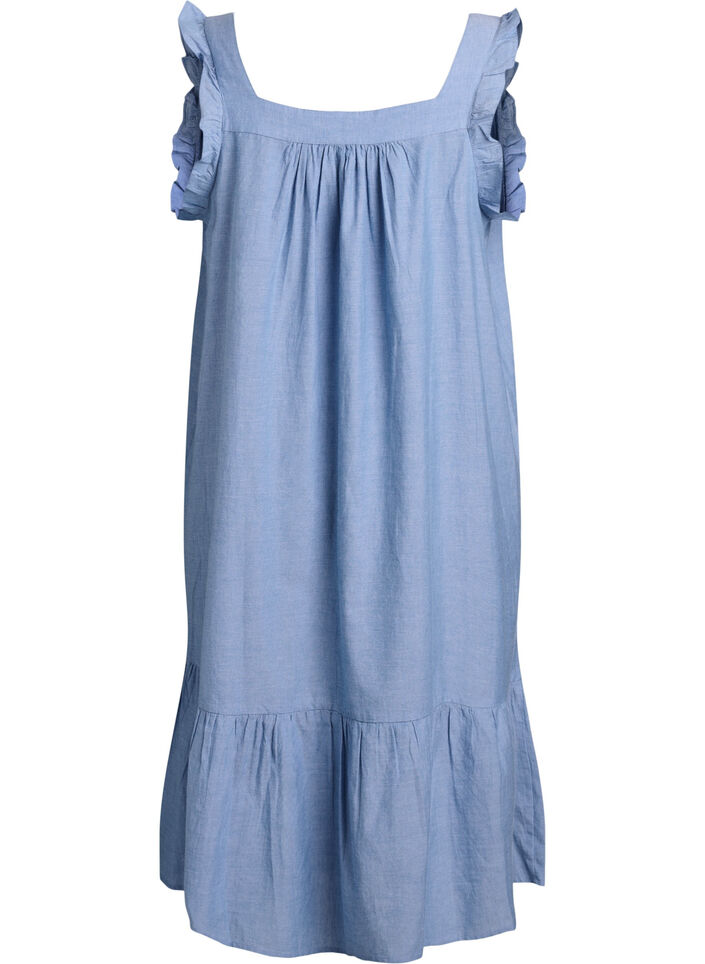 Robe midi en coton avec volants, Bleu Clair, Packshot image number 1