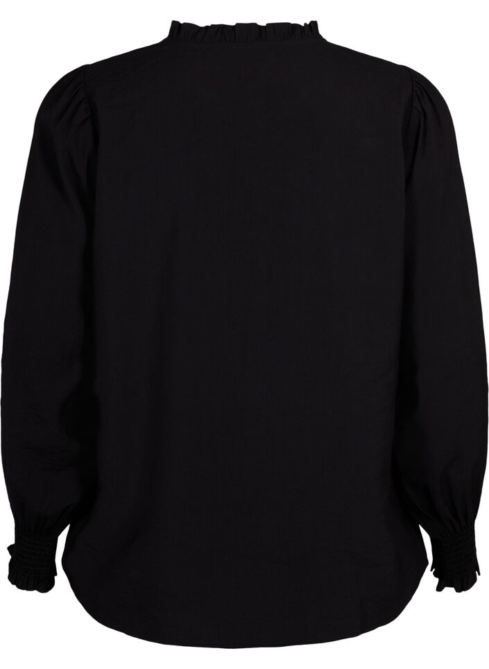 Chemisier avec volants et broderie anglaise, Black, Packshot image number 1