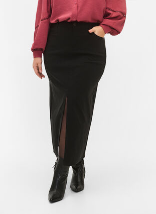 Lange rok met split aan de voorkant, Black, Model image number 2