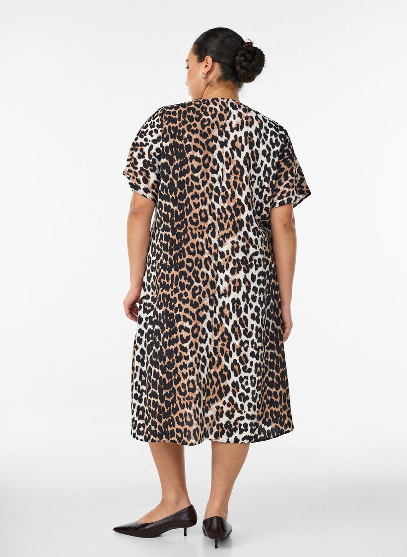 Jurk met V-hals van viscose, Bruin, Model image number 1