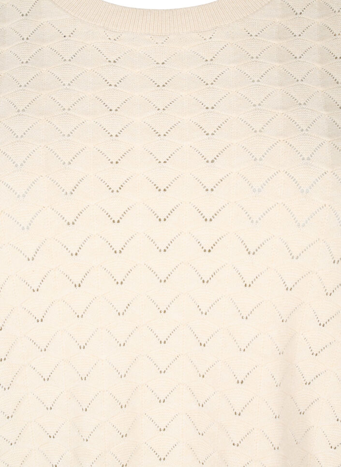 Chemisier en tricot avec motif ajouré et manches courtes, Birch Mel., Packshot image number 2