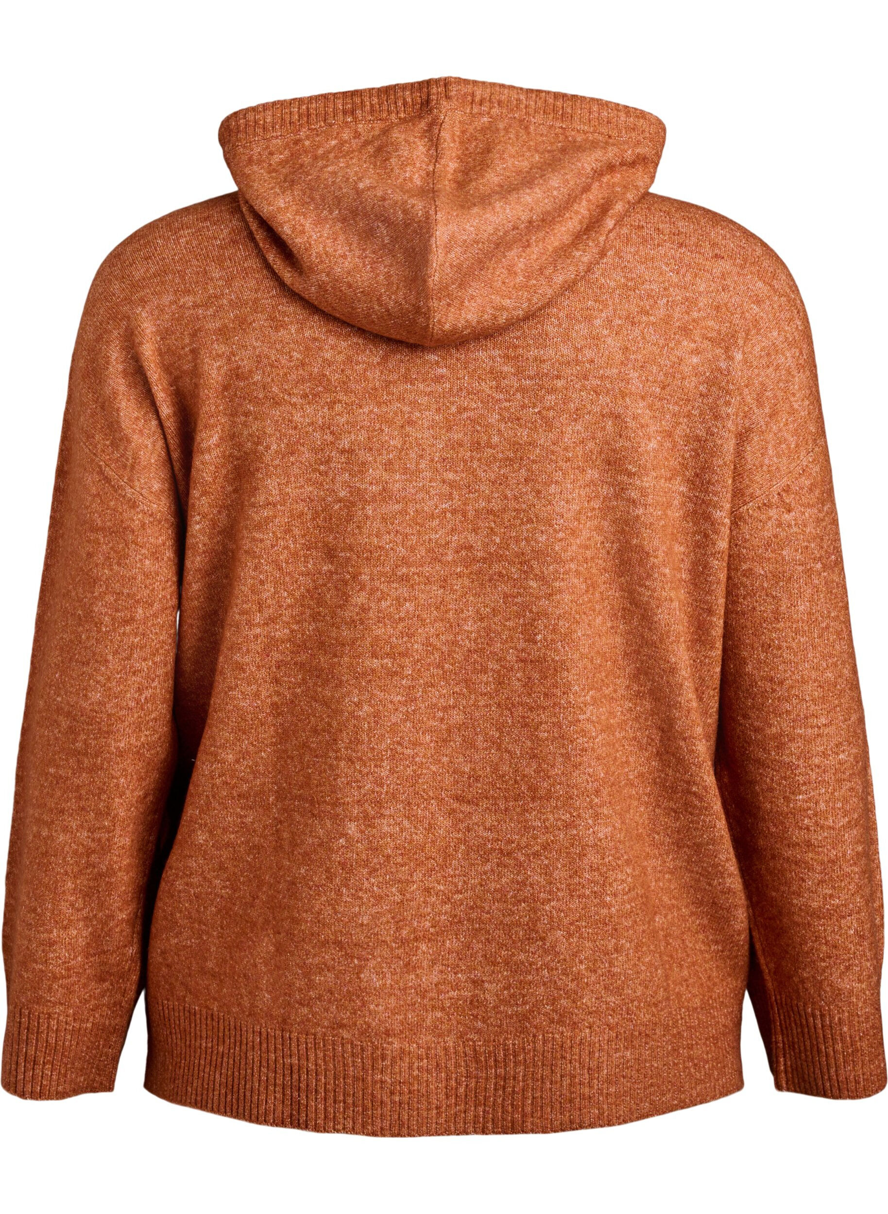 Zizzi Sweat &agrave; capuche en maille, Orange fonc&eacute;, Packshot image number 1