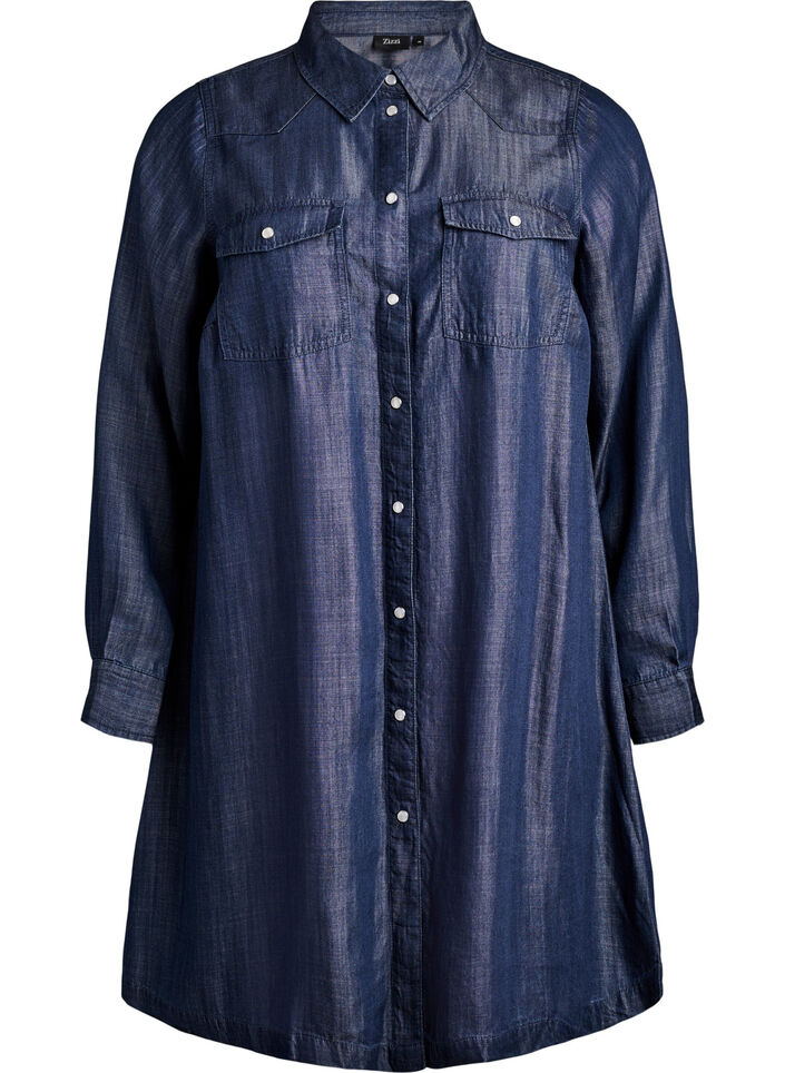 Robe courte en lyocell denim avec pressions, Bleu, Packshot image number 0