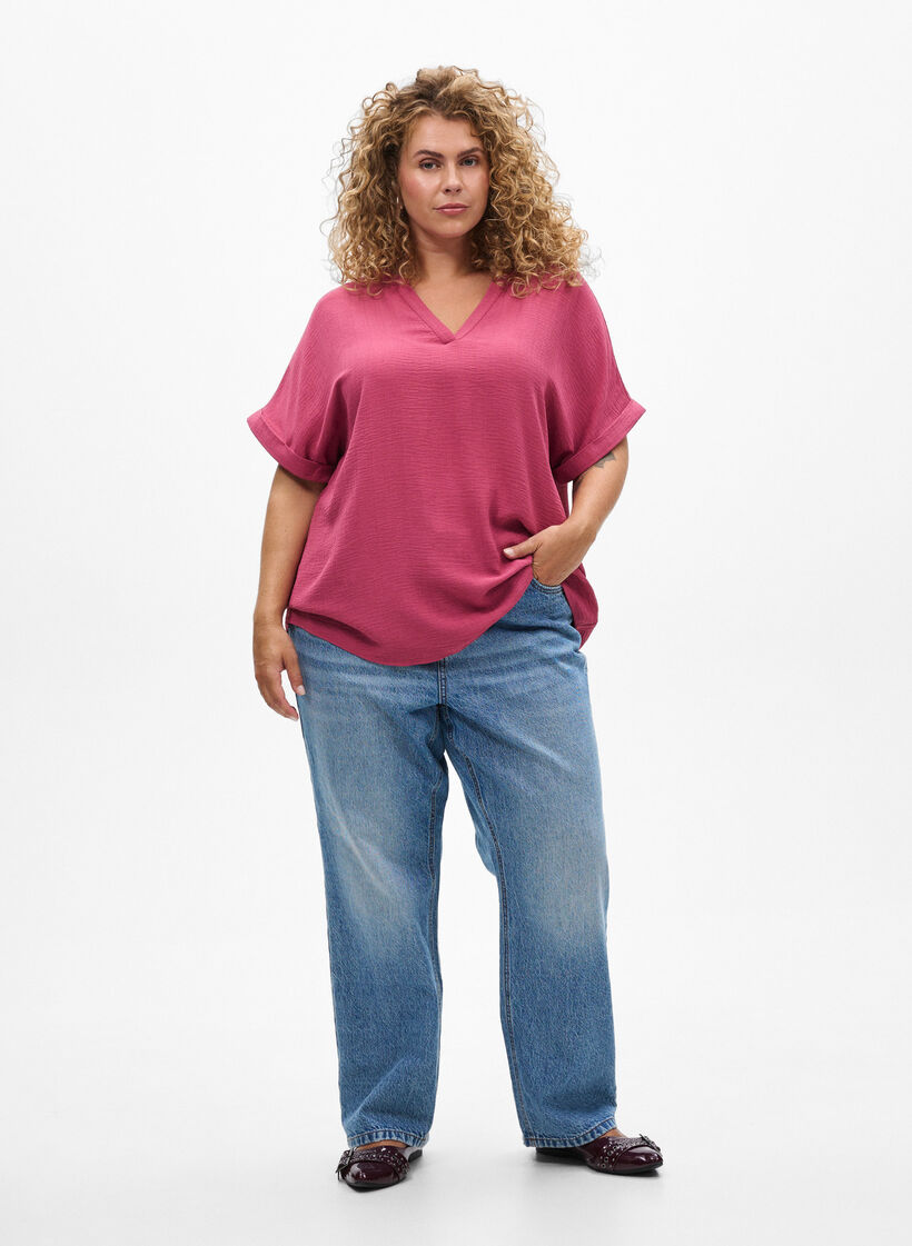 Luchtige blouse met korte mouwen, Rood, Model image number 1