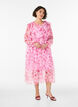 Robe en chiffon fleuri avec volants et manches longues, Rose, Model image number 0