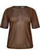 Mesh top met korte mouwen en ronde hals, Bruin, Packshot image number 0