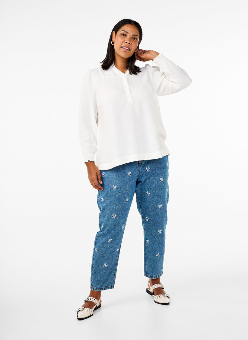 Chemisier avec col &agrave; volants, Vanille, Model image number 1