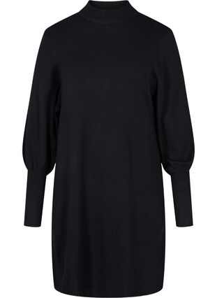Robe en tricot à col rond et manches longues, Black, Packshot image number 0