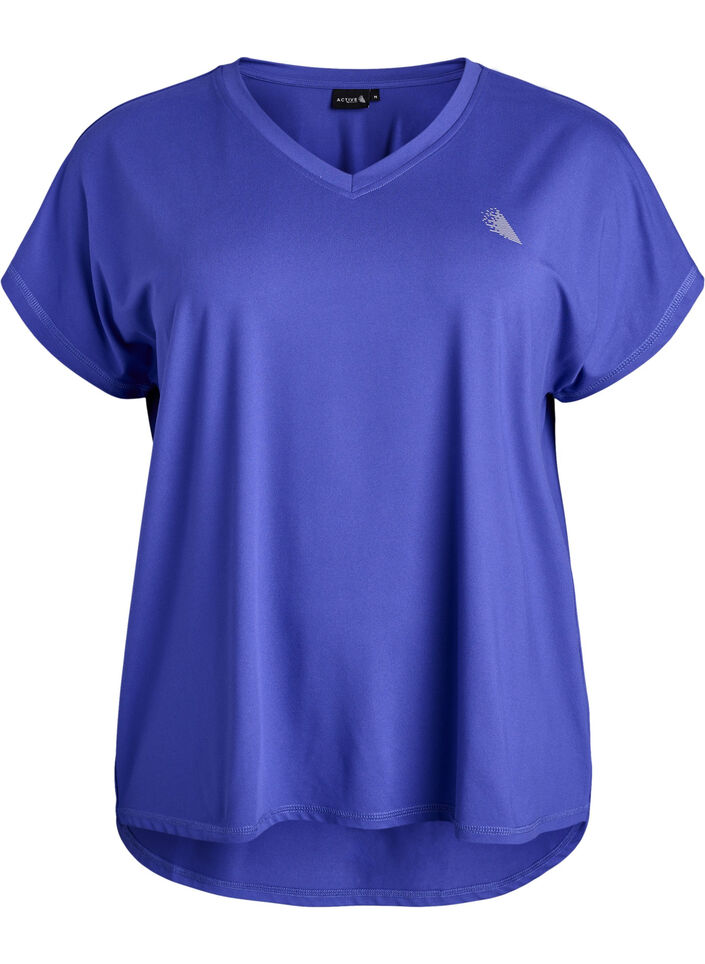 T-shirt de sport &agrave; manches courtes avec col en V, Violet, Packshot image number 0