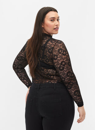 Kanten blouse met lange mouwen, Black Lace, Model image number 1