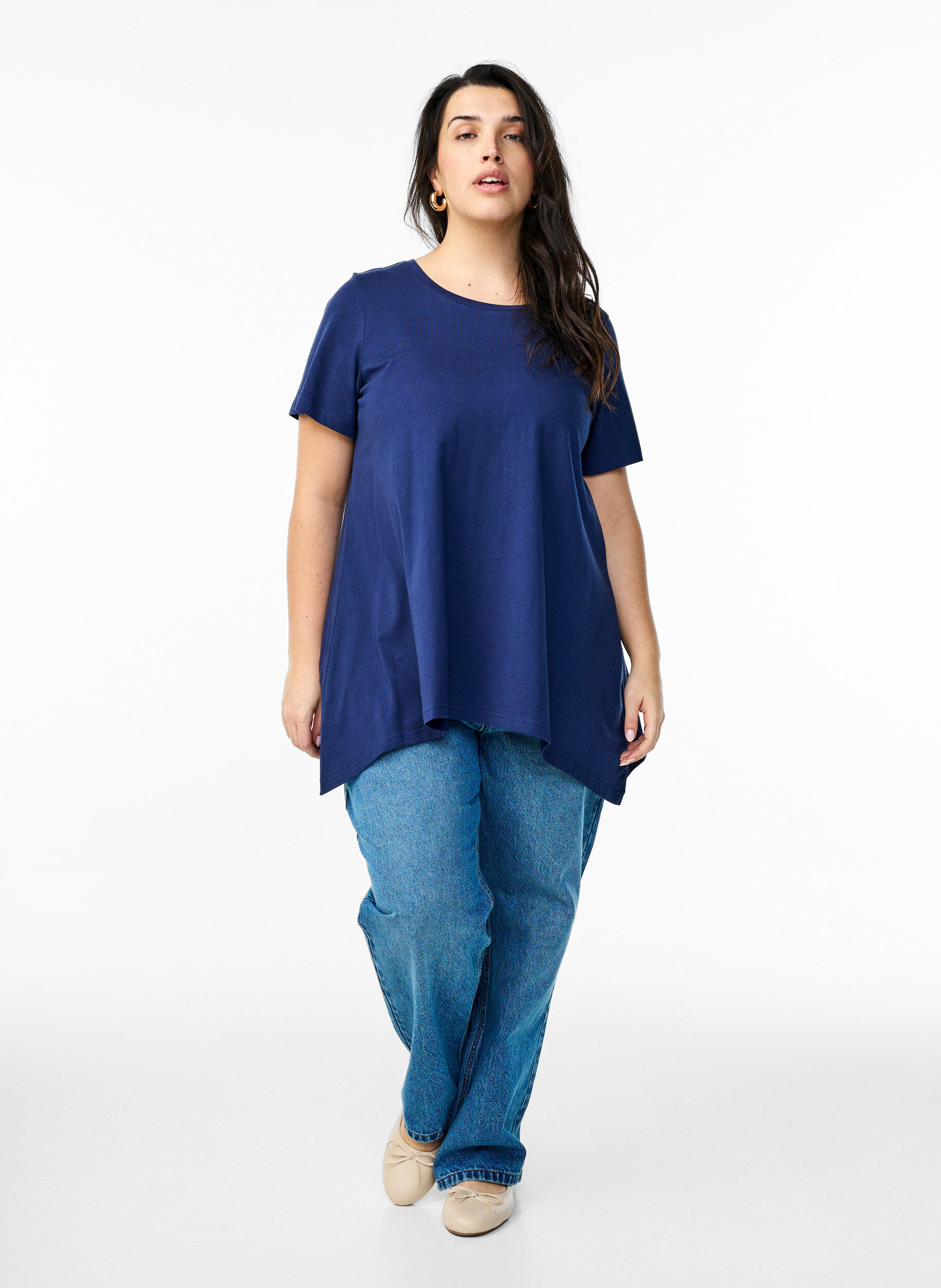 ZizziT-shirt &agrave; col rond et coupe &eacute;vas&eacute;e, Bleu, Model image number 1