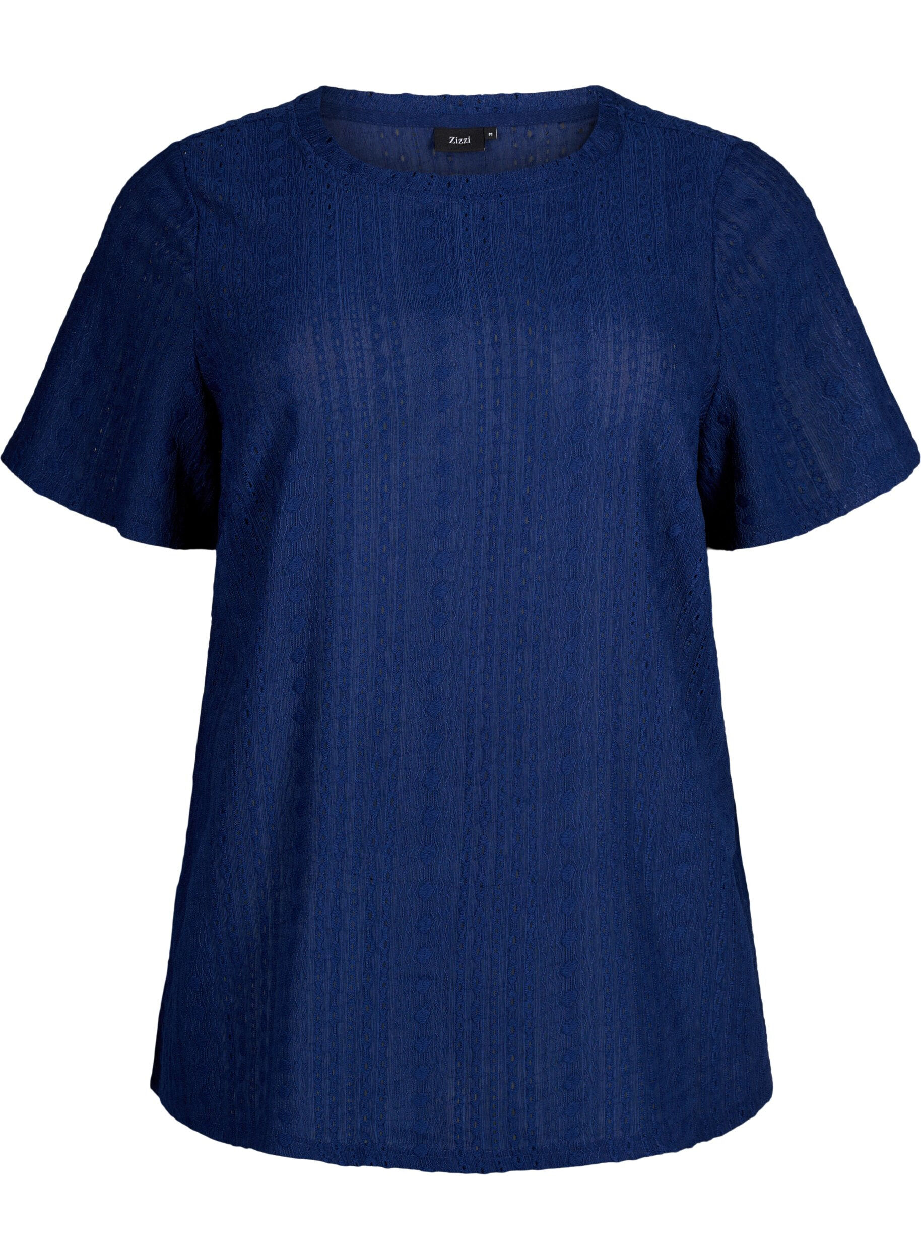 ZizziBlouse met korte mouwen en getextureerd patroon, Medieval Blue, Packshot image number 0