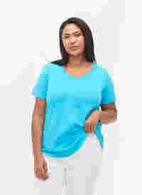 T-shirt en coton uni basique, Blue Atoll, Model