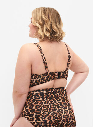 Soutien-gorge de bikini imprimé léopard avec détail string, Autentic Leopard, Model image number 1