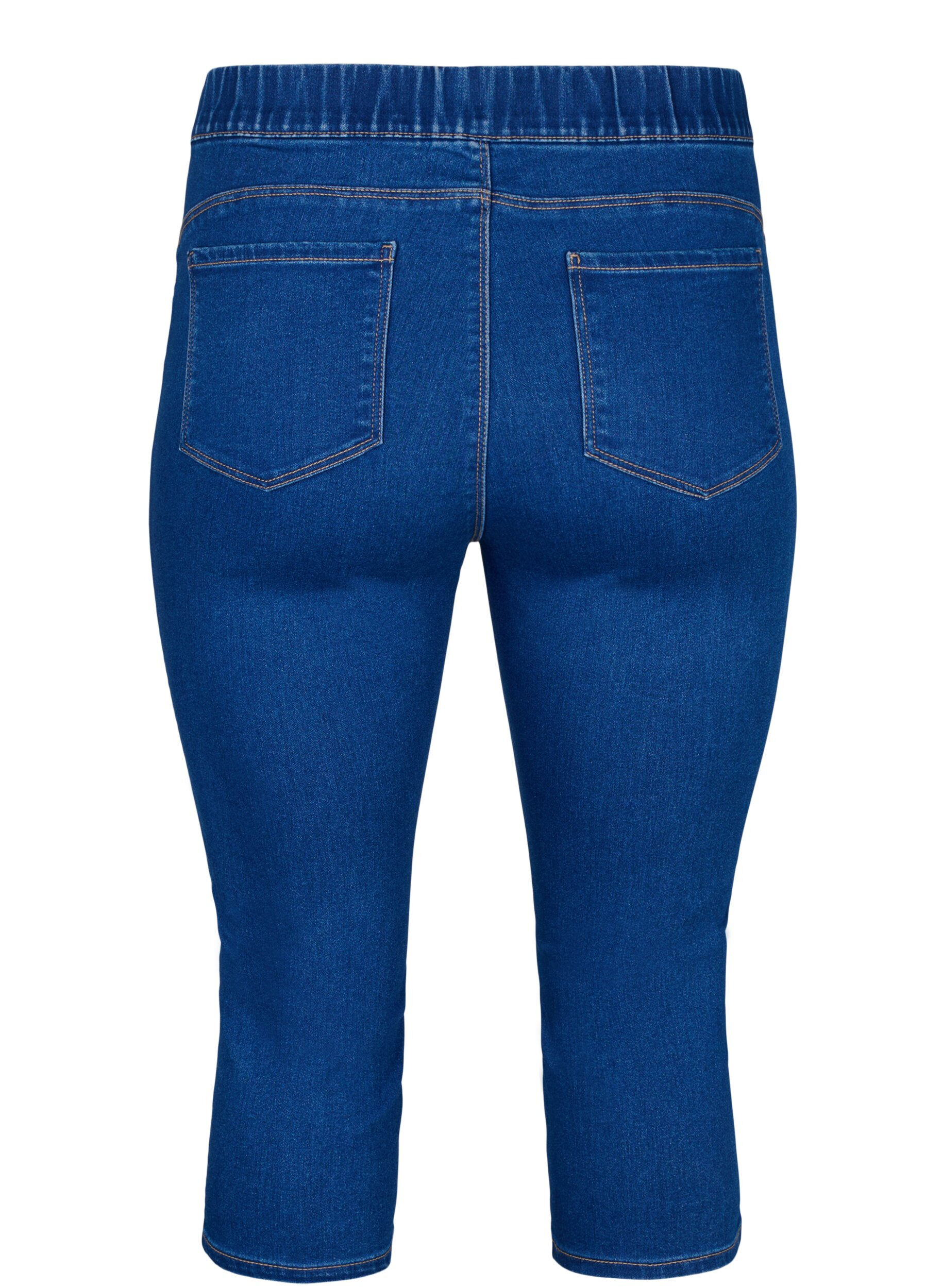 Zizzi  Pantacourts en jean avec ceinture &eacute;lastique, Bleu, Packshot image number 1