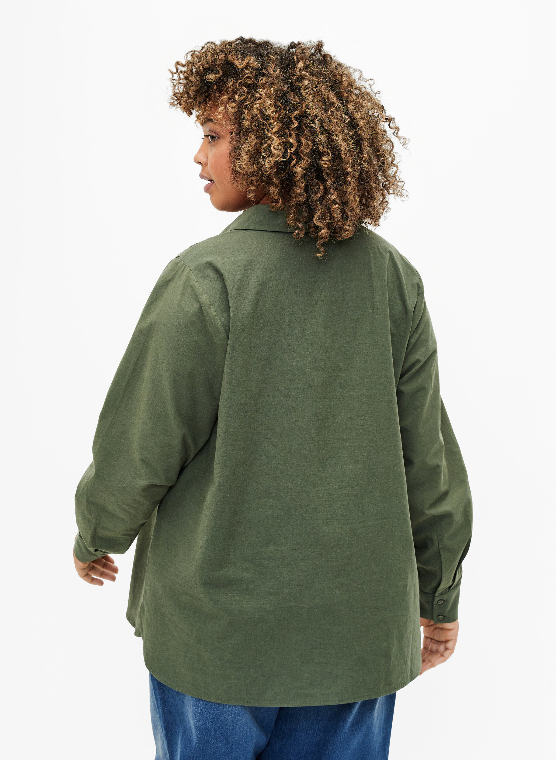 Zizzi Chemise en coton avec broderie anglaise, Thyme, Model image number 1