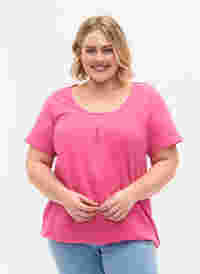 T-shirt en coton à manches courtes, Shocking Pink, Model