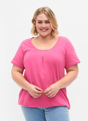 	 Katoenen t-shirt met korte mouwen, Shocking Pink, Model image number 0