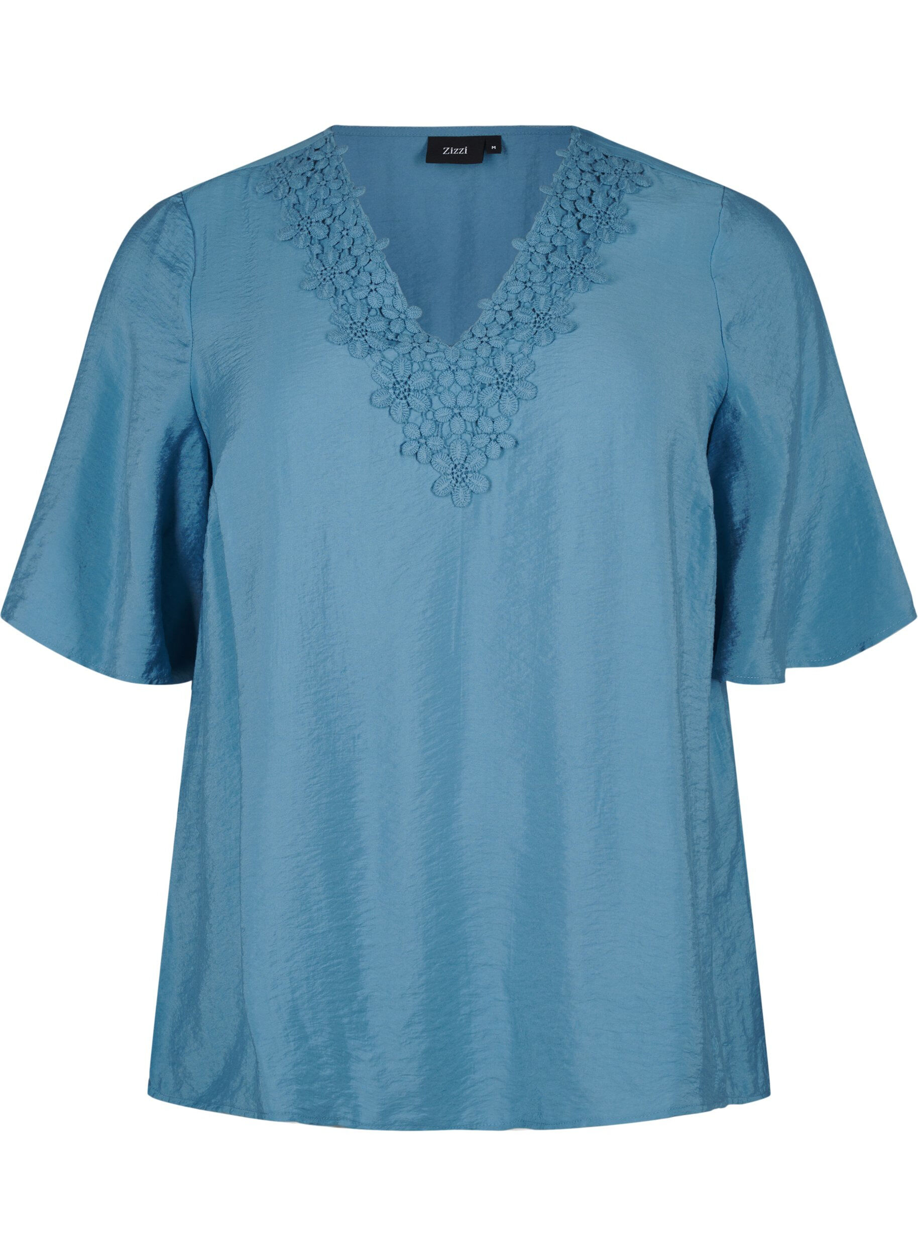 ZizziBlouse van viscose met v-hals en borduursel, Blauw, Packshot image number 0