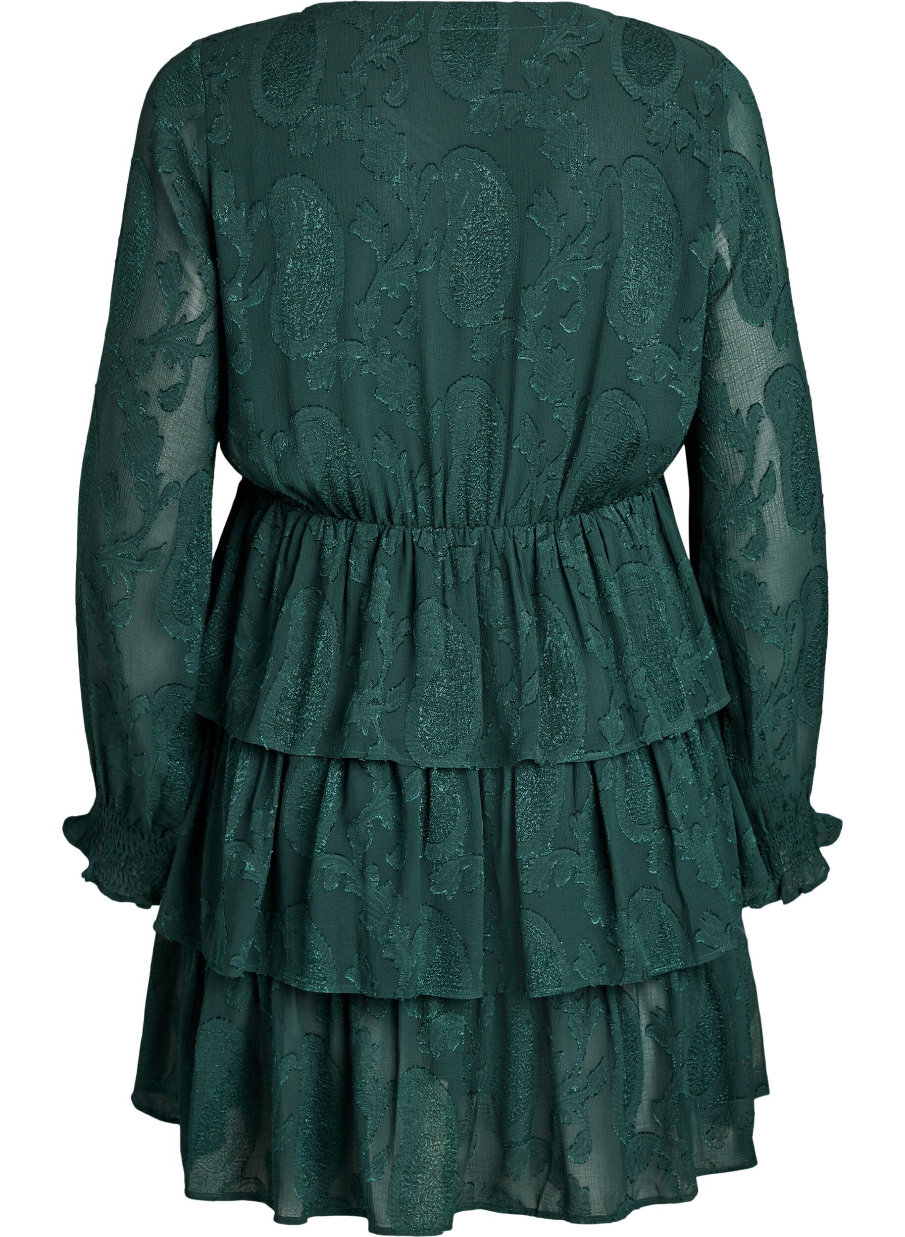 Zizzi Robe courte &agrave; volants et motif textur&eacute;, Vert fonc&eacute;, Packshot image number 1