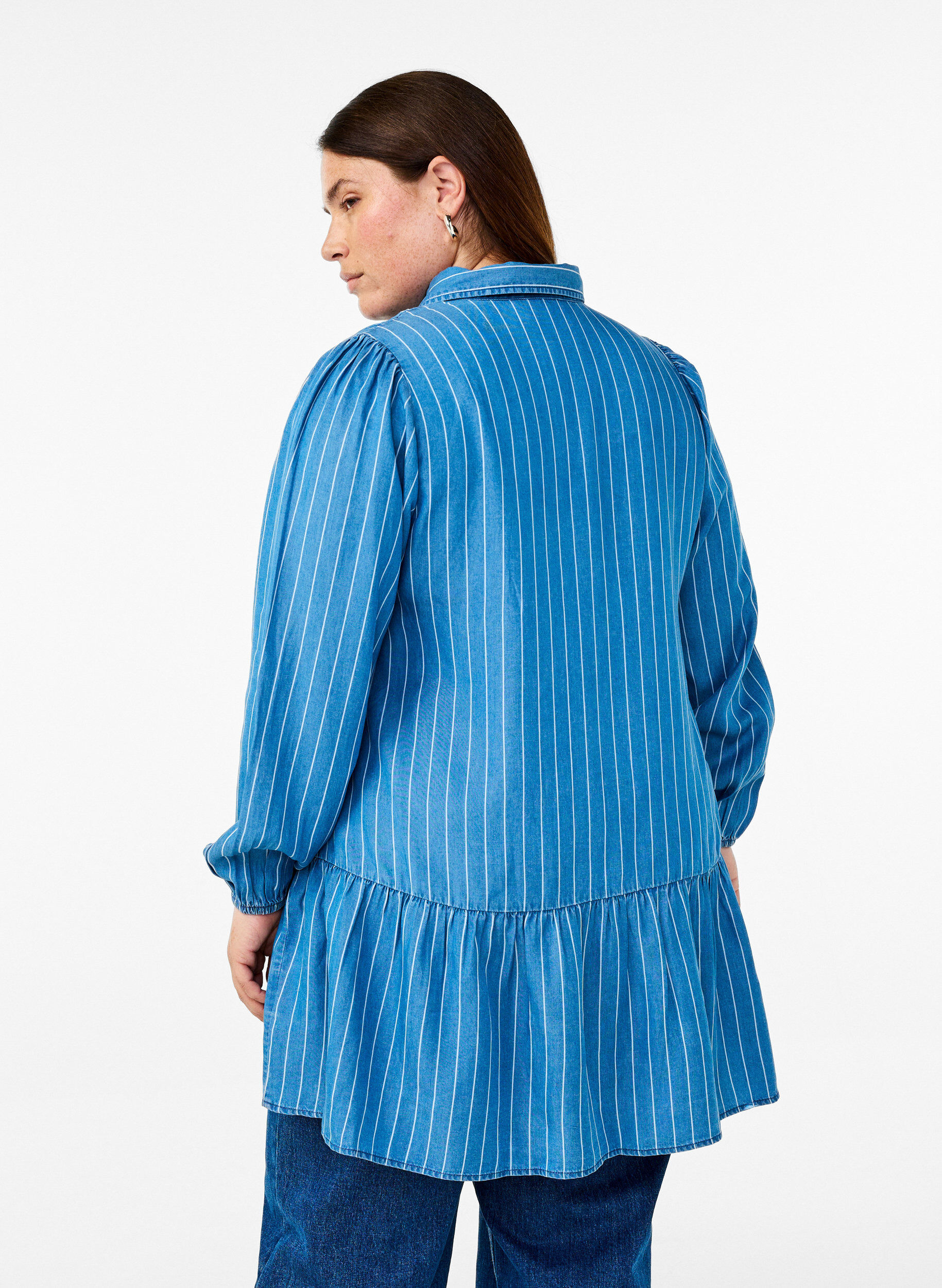 ZizziGestreepte TENCEL&trade; denim tuniek, Blauw, Model image number 2