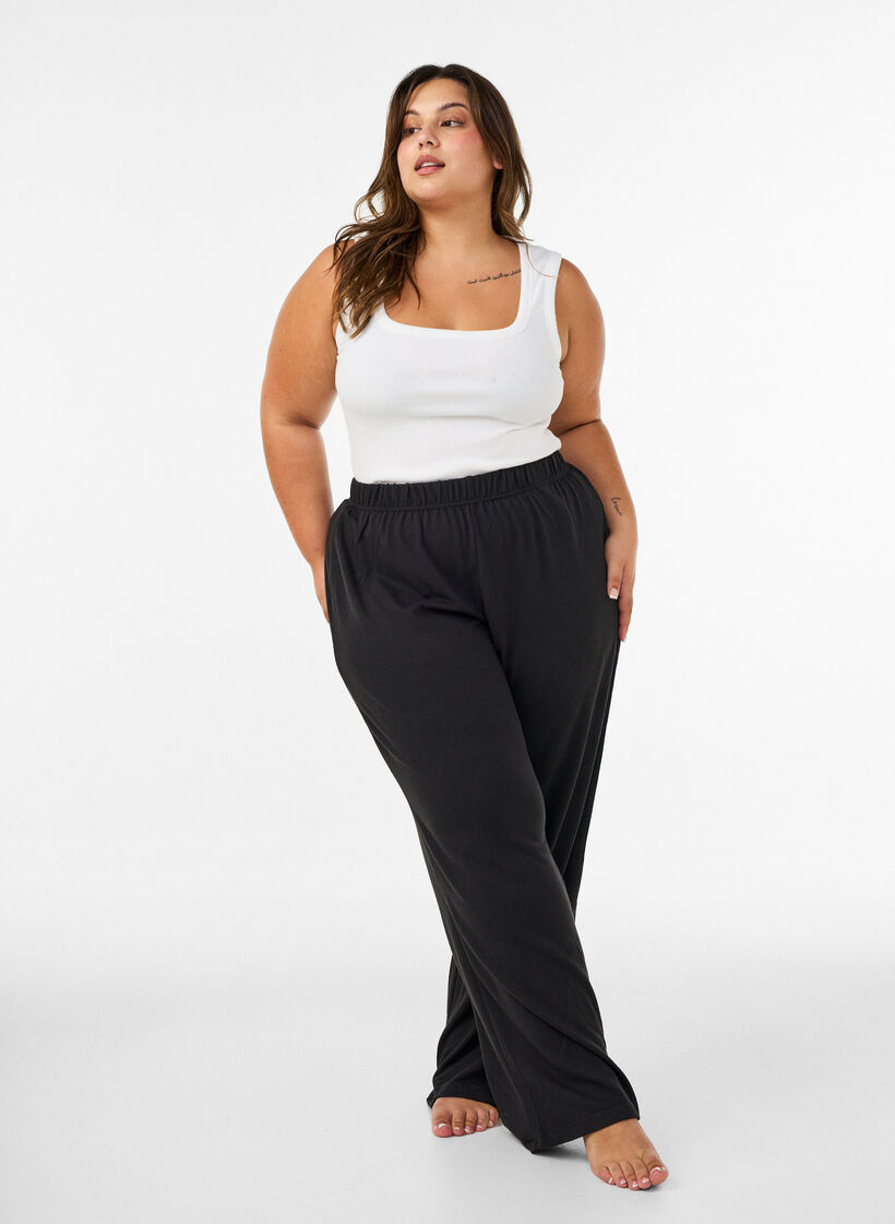 Pantalon ample taille haute en jersey, Noir, Model image number 0