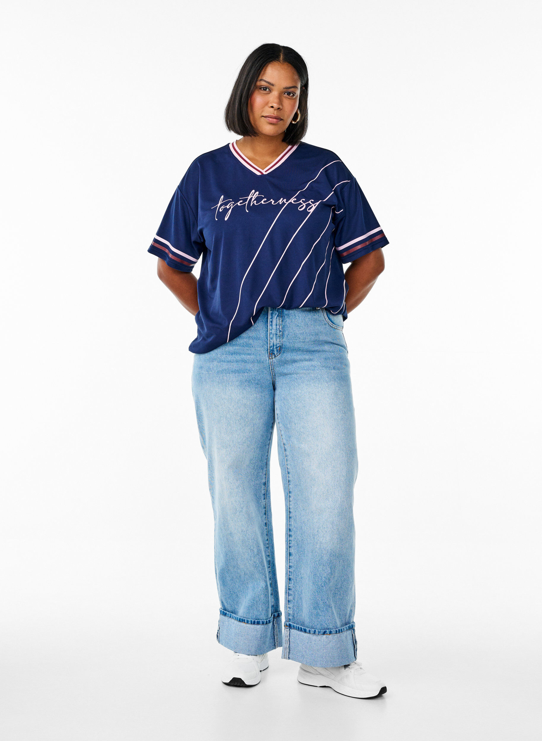 ZizziSporty T-shirt met ruiten en tekstprint, Blauw, Model image number 1