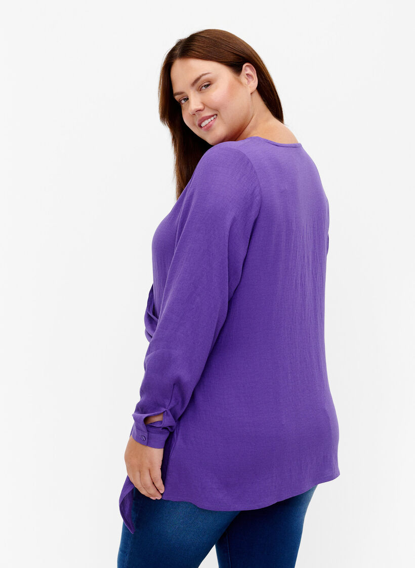 Blouse met lange mouwen in viscose met een wikkel-look, Prism Violet, Model image number 1