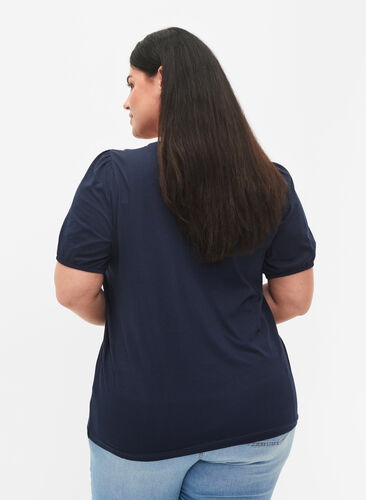 T-shirt en coton avec manches 2/4, Navy Blazer, Model image number 1