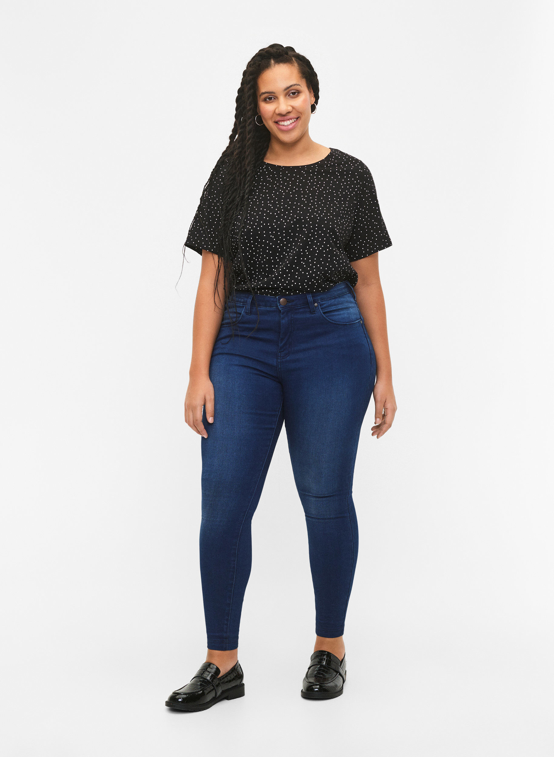 ZizziT-shirt van biologisch katoen met stippen	, Zwart, Model image number 1