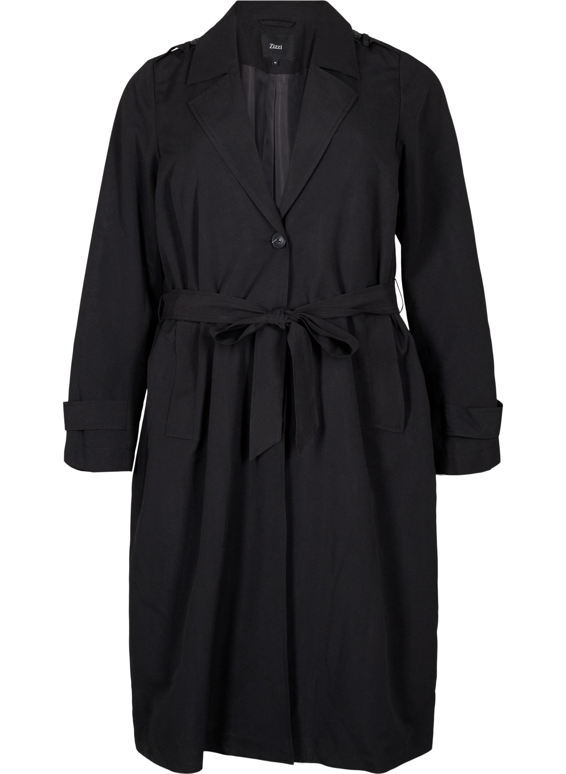ZizziLange trenchcoat met riem, Black, Packshot image number 0