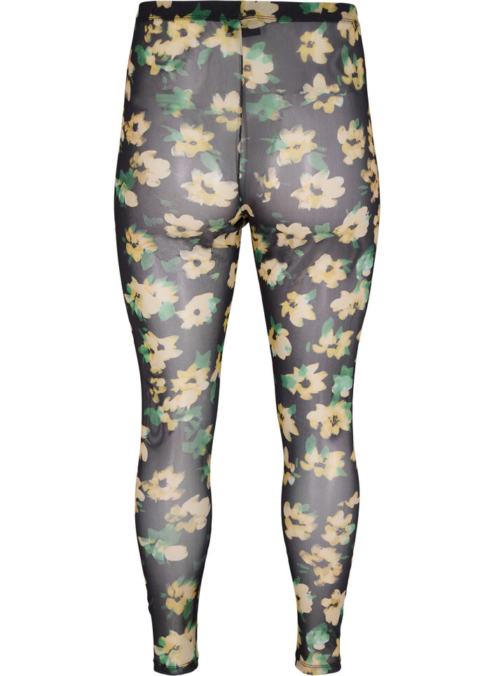 Mesh legging met bloemenprint, Yellow Green AOP, Packshot image number 1