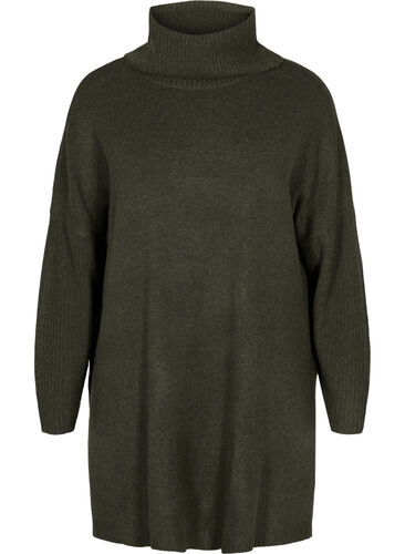 Poncho en tricot chiné avec col roulé et fente, Forest Night Mel., Packshot image number 0