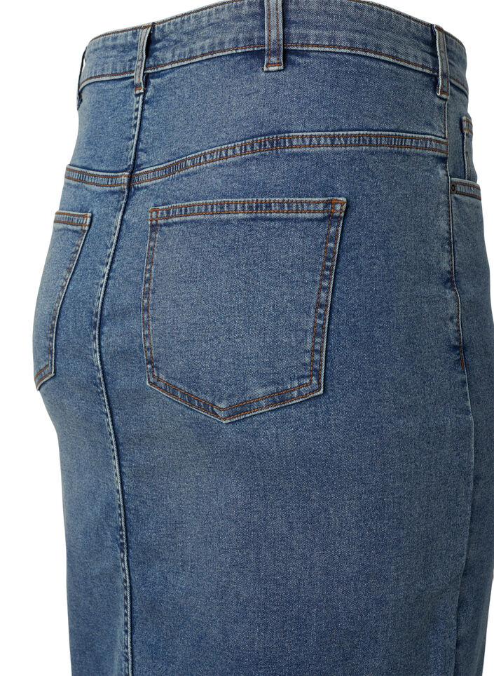 Denim rok met split aan de voorkant, Blue denim, Packshot image number 3