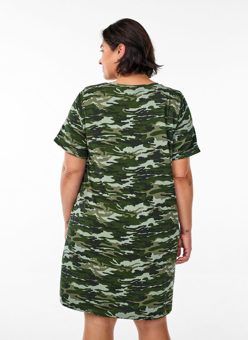 Robe T-shirt courte en jersey de coton, Vert Kaki, Model image number 2