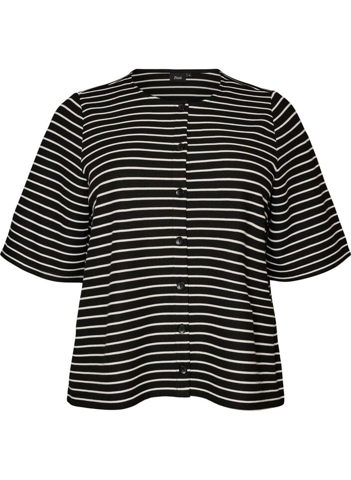 Blouse c&ocirc;tel&eacute;e &agrave; fermeture boutonn&eacute;e, Noir, Packshot image number 0