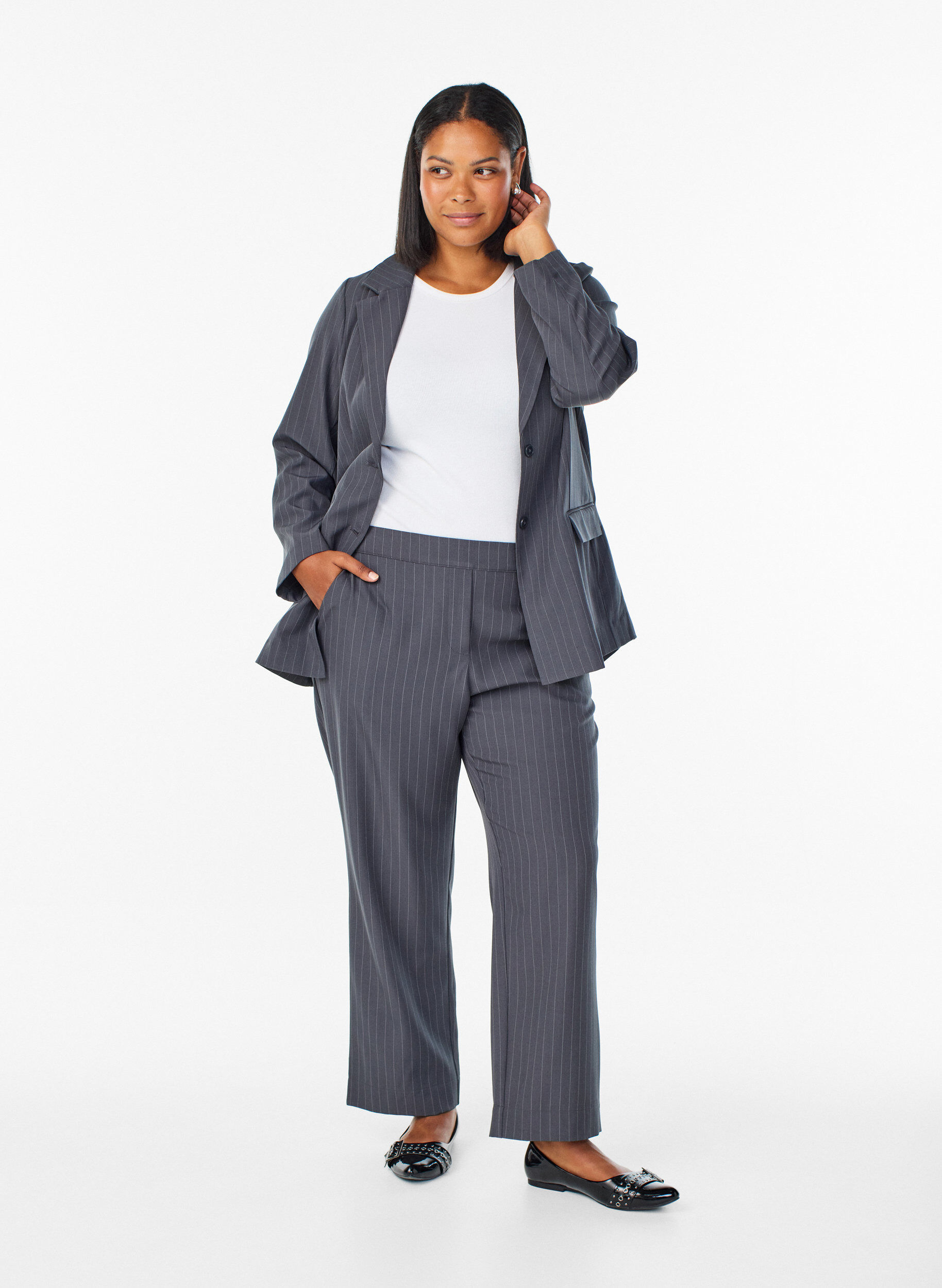 ZizziLosse broek met zakken, Grijs, Model image number 0