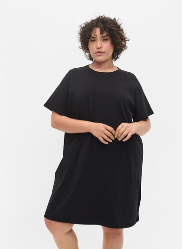 Chemise de nuit t-shirt en coton uni, Black, Model image number 0