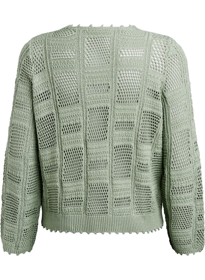 Gebreide cardigan met strikjes en een opengewerkt patroon, Groen, Packshot image number 1