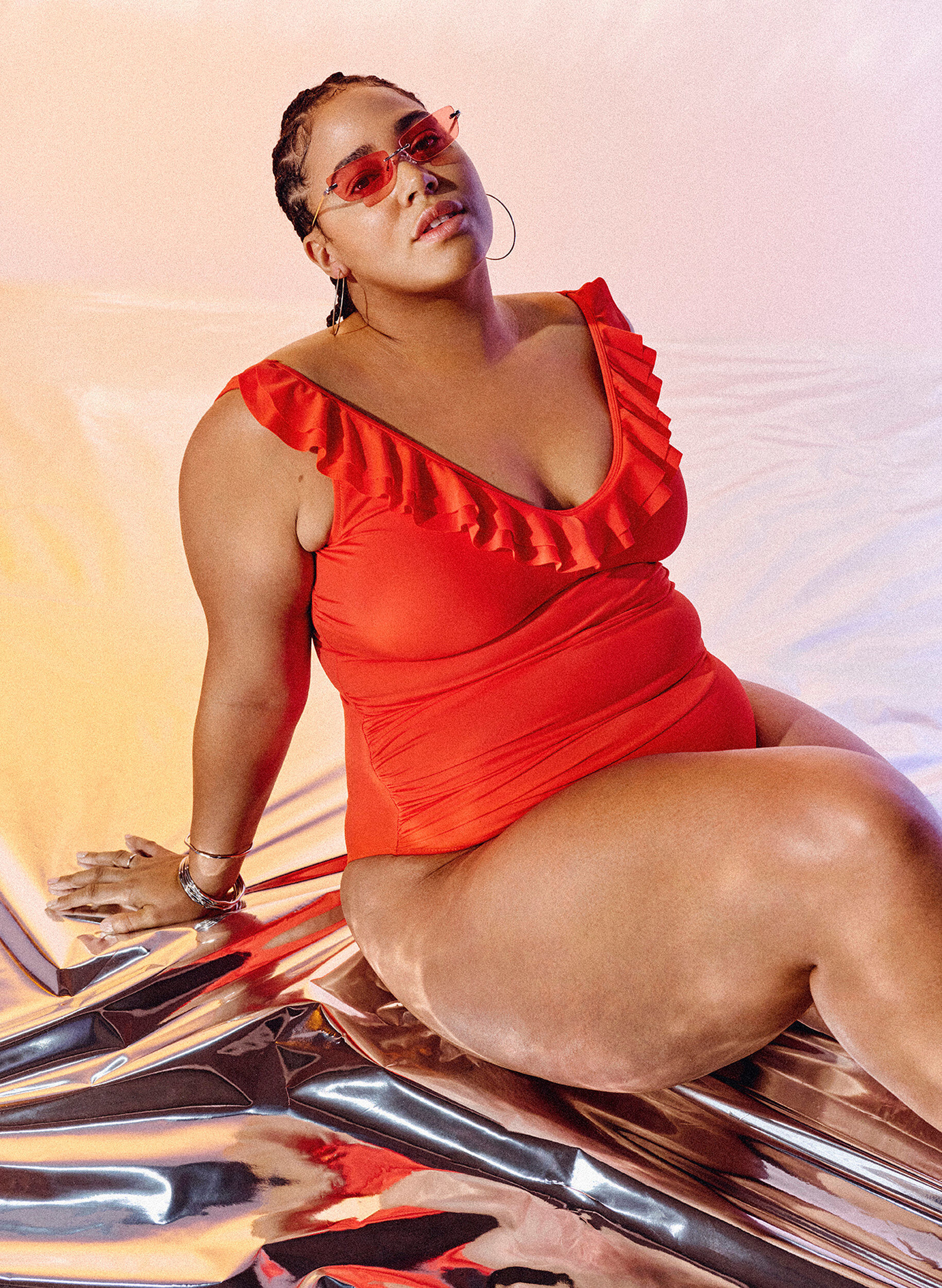 ZizziBadpak met ruches en afneembare vulling, Oranje, Image image number 1