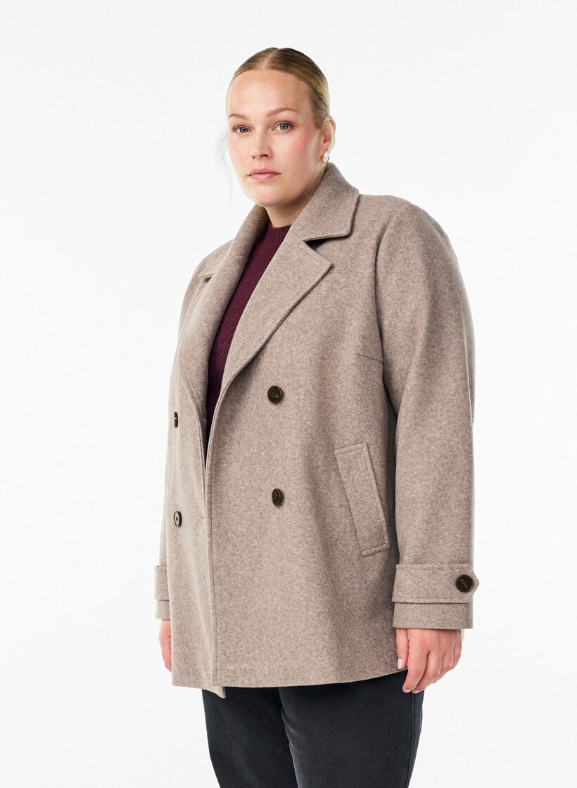 Manteau court &agrave; boutonnage crois&eacute;, Beige, Model image number 0