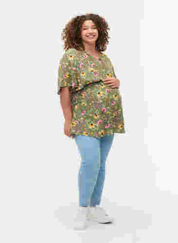 Gebloemde zwangerschapsblouse van viscose, Green Flower Print, Model image number 2