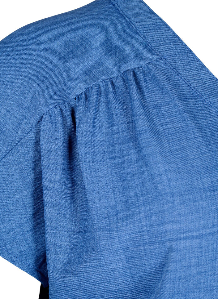 Overhemd blouse met V-hals en korte mouwen, Blauw, Packshot image number 3