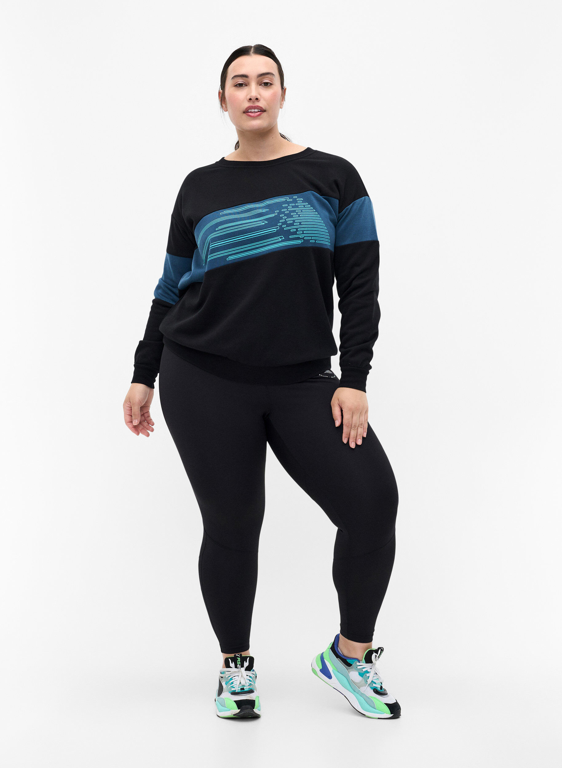 ZizziSweatshirt met sportieve print, Black Comb, Model image number 2